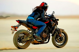 Cartoon girl on motorcycle Yamaha MT-07